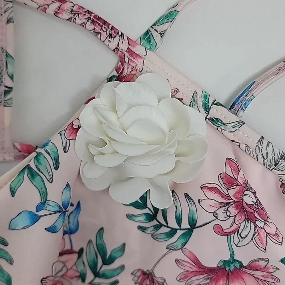 Janie and Jack Ruffled Floral Print Pink Two Piece Baby Girl‎ Swimsuit 6-12M
